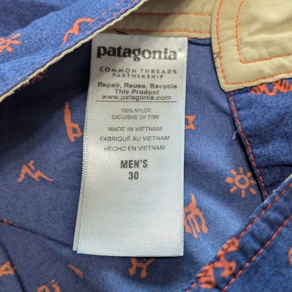 Patagonia Printed Wavefarer Board Shorts Swim Trunks Blue Red Mens 30 Gorpcore